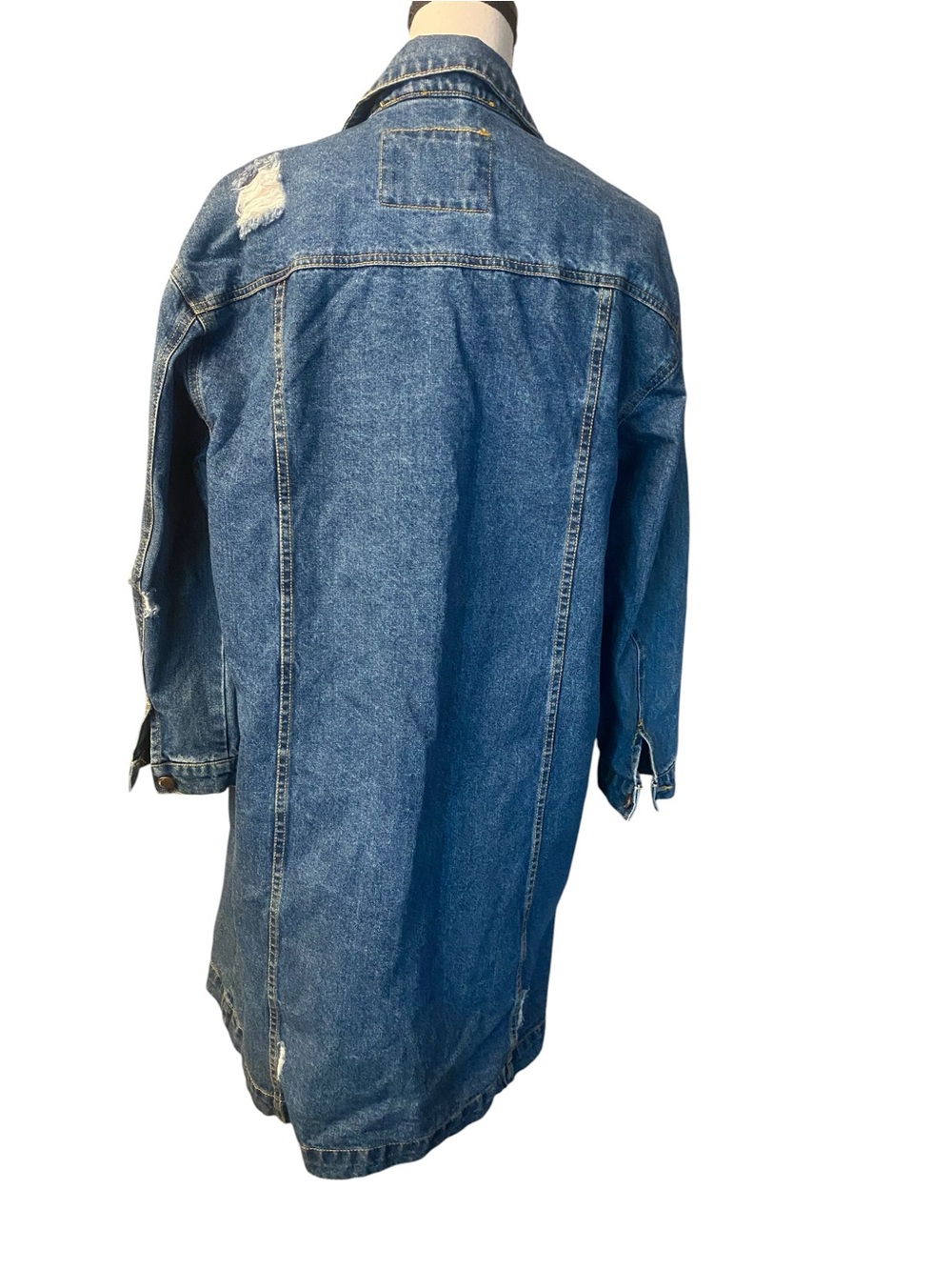 Women’s Long Denim Jacket Distressed Blue size large - Picture 2 of 13